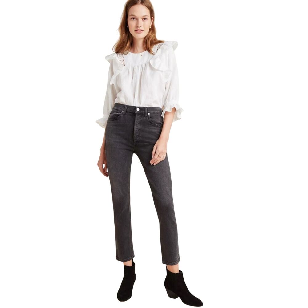 Agolde Riley Crop Jeans Organic Colton Button Fly Ankle Jeans Black Size 29